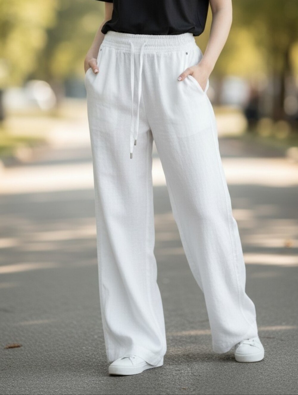 NWT White Wide-Leg  Linen Blend Pants